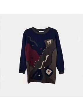 Vtg Franco Valeri Abstract Colorblock Sweater S Wool Blend Artsy 90 Grandma Boho